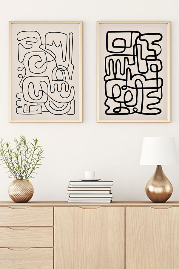 Soyut Çizgili Tablo Seti - Modern 2’li Set | huhu184