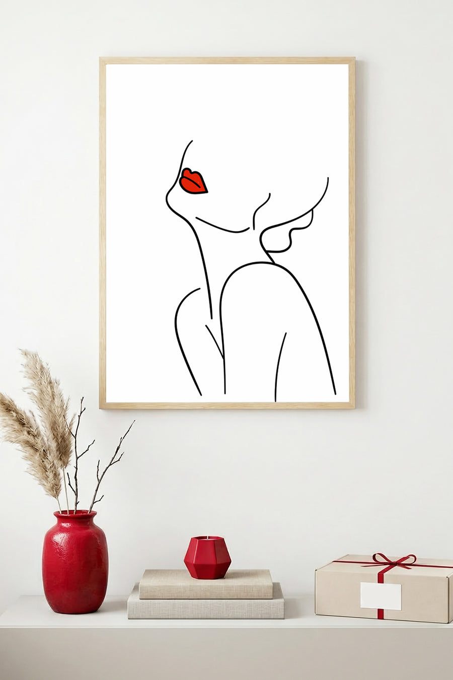 Doğal Ahşap Çerçeveli Minimalist Kadın Portresi Tablo - Siyah-Beyaz | huhu1623