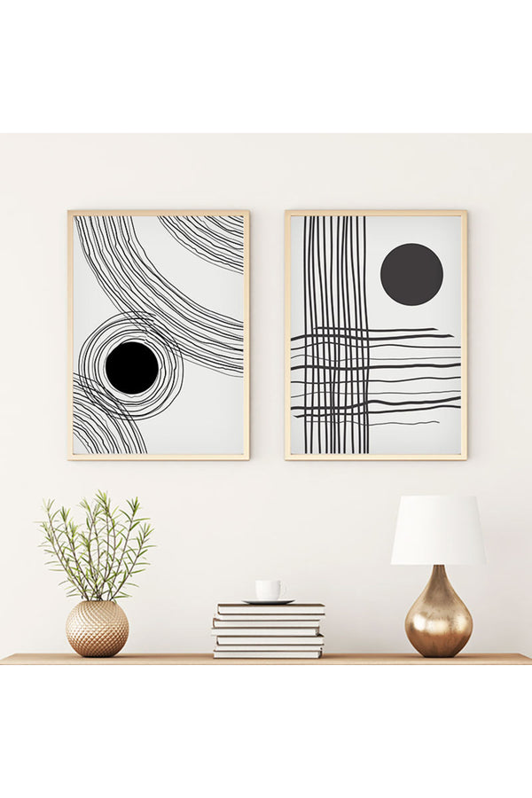 Soyut Desenli Siyah Beyaz Tablo Seti - Modern 2’li Set | huhu59