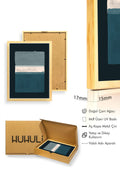 Doğal Ahşap Çerçeveli Soyut Desenli Tablo - Mavi ve Beyaz Tonlar | huhu1444