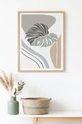 Doğal Ahşap Çerçeveli Minimal Yaprak Desenli Tablo - Pastel Tonlar | huhu1509