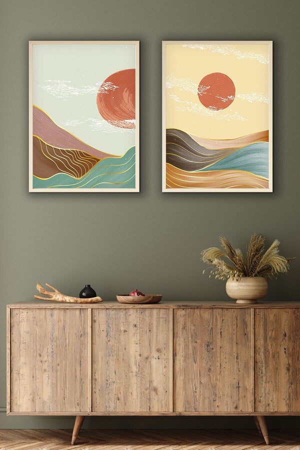 Geometrik Desenli Pastel Tablo Seti - Modern 2’li Set | huhu154