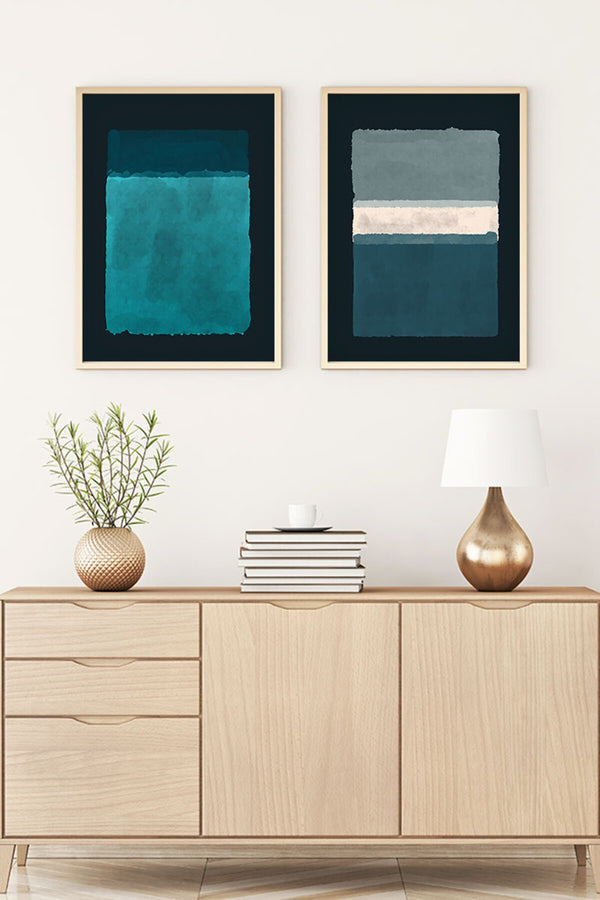 Geometrik Desenli Mavi Tablo Seti - Modern 2’li Set | huhu90