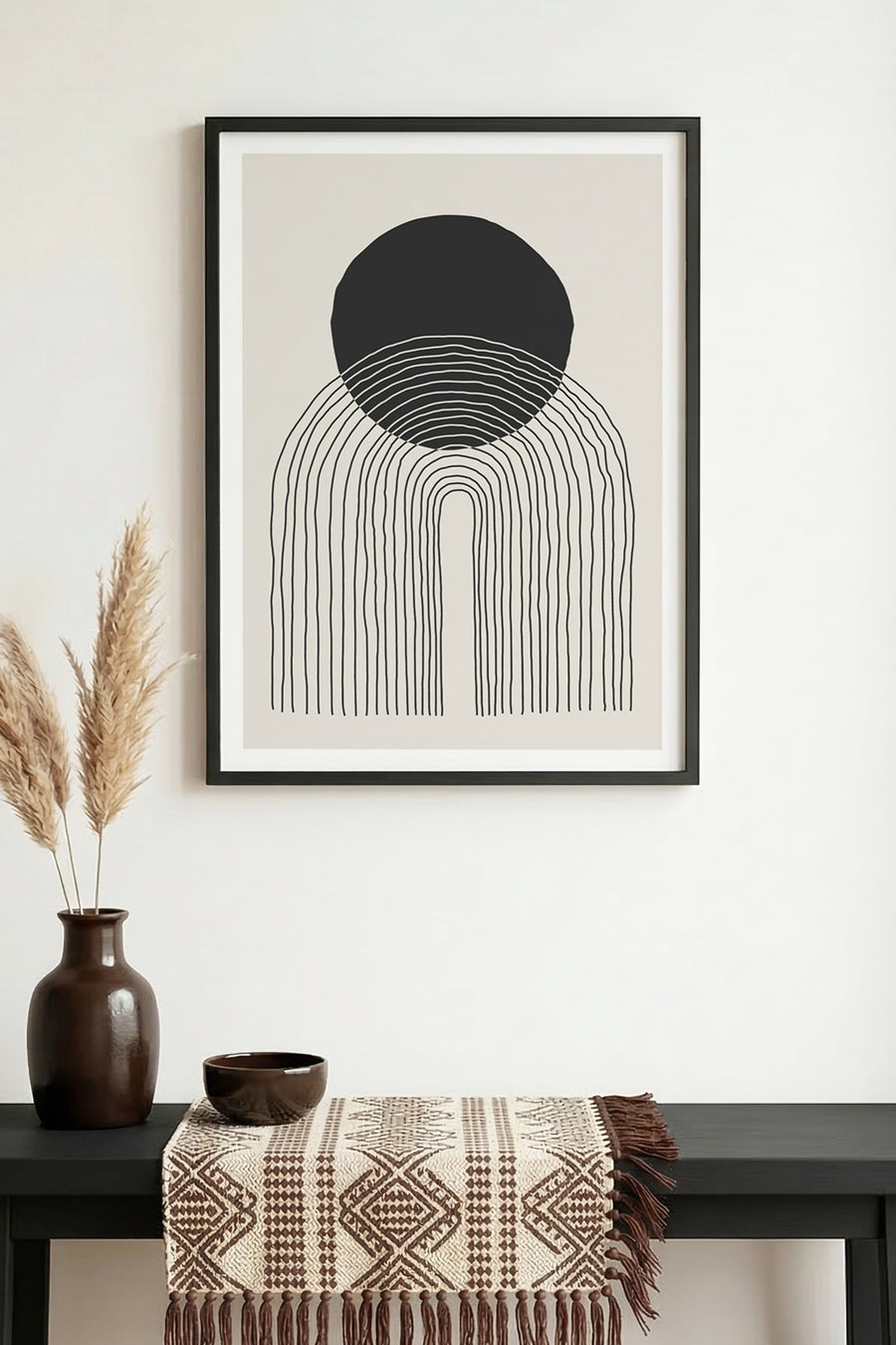 Doğal Ahşap Çerçeveli Minimalist Desenli Tablo - Soyut | huhu1033