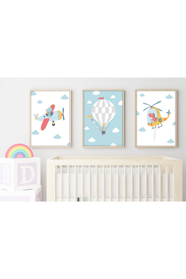 Çocuk Odası İçin Renkli Havacılık Tablo Seti - 3’lü Set | huhu191