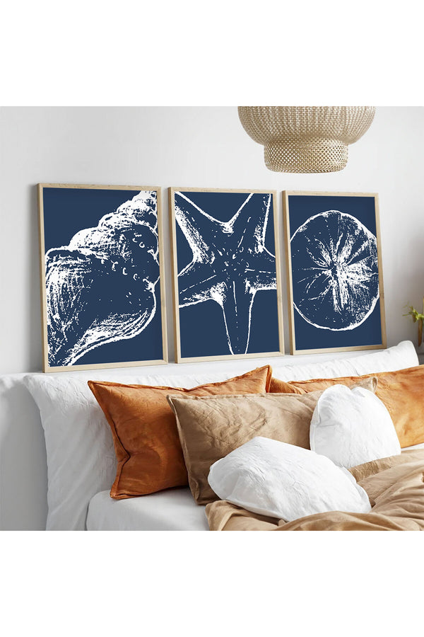 Deniz Temalı Geometrik Tablo Seti - Modern 3’lü Set | huhu238