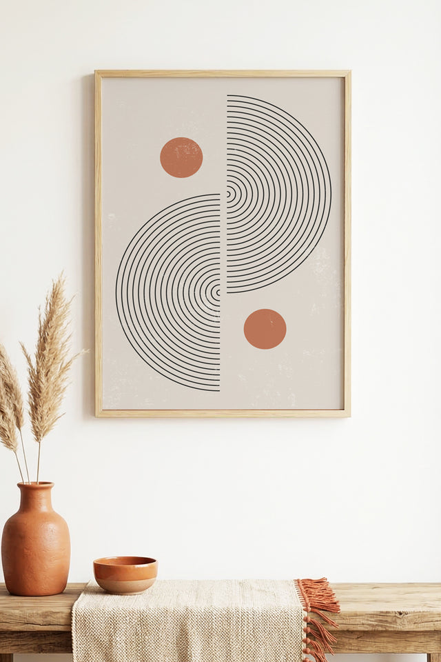 Doğal Ahşap Çerçeveli Geometrik Desenli Tablo - Pastel | huhu1389