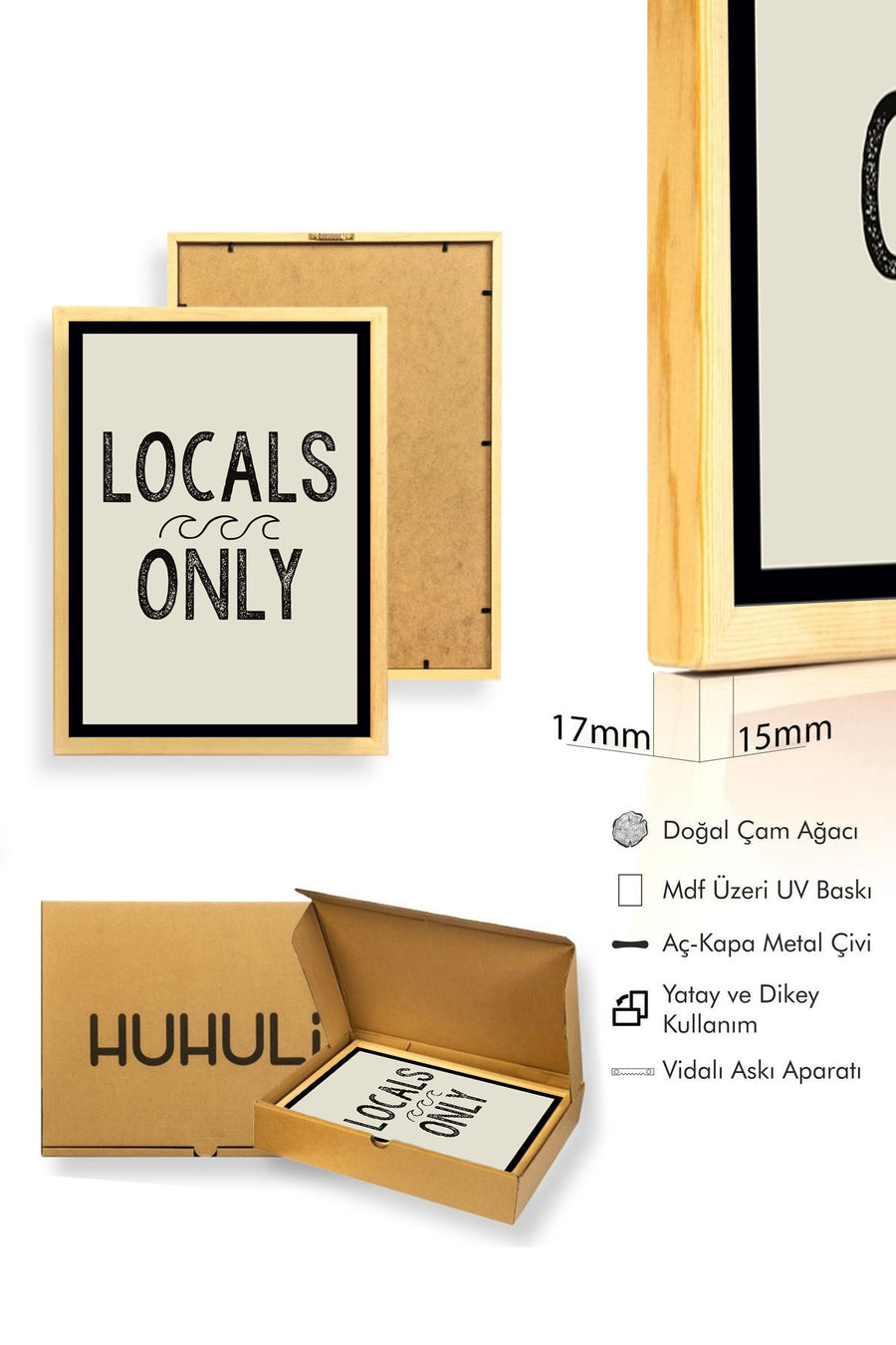 Doğal Ahşap Çerçeveli Yazı Desenli Tablo - Minimal | huhu1073