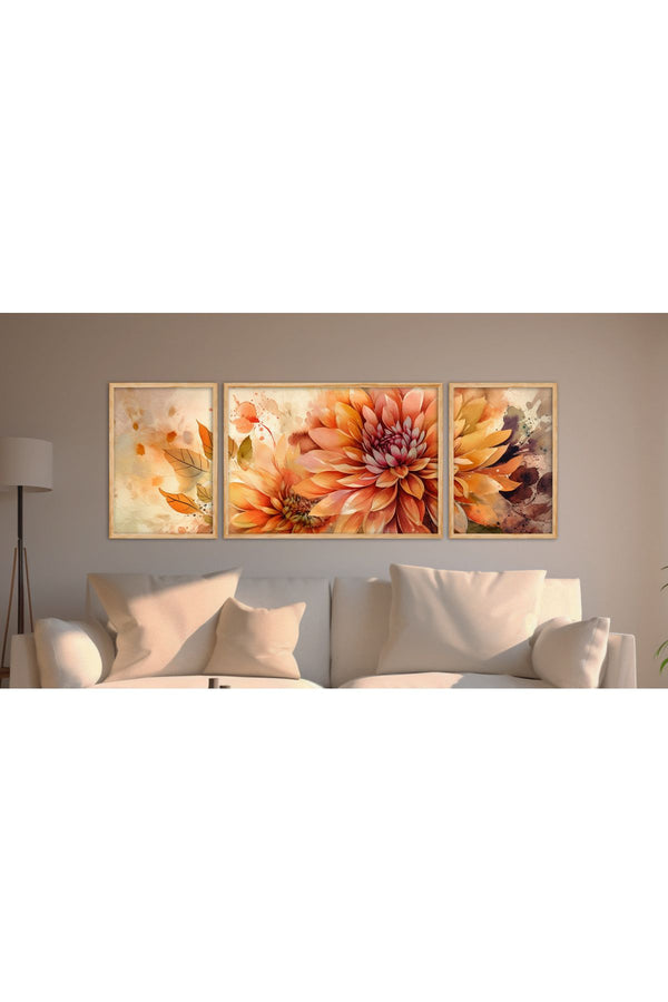 Çiçek Desenli Modern Tablo Seti - 3’lü Set | Huhu301