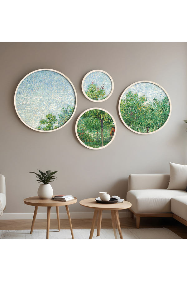 Doğa Temalı Çerçeveli Tablo Seti - 4'lü Yuvarlak Set | huhu294