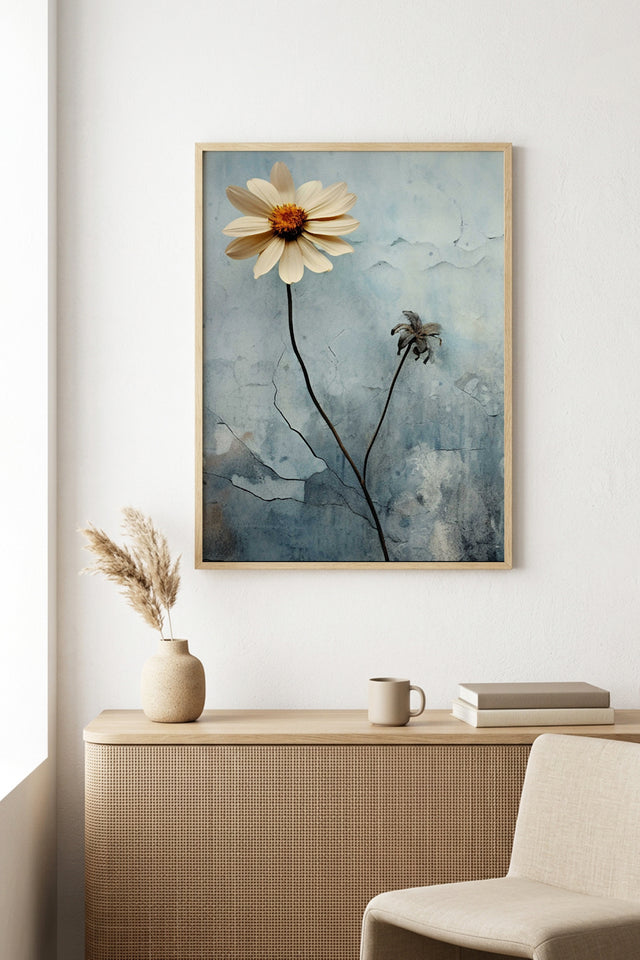 Doğal Ahşap Çerçeveli Çiçek Desenli Tablo - Pastel | huhu1301