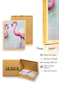 Doğal Ahşap Çerçeveli Flamingo Desenli Tablo - Pastel Tonlar | huhu1303
