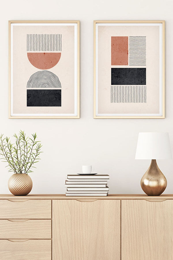Geometrik Desenli Pastel Tablo Seti - Modern 2’li Set | huhu28