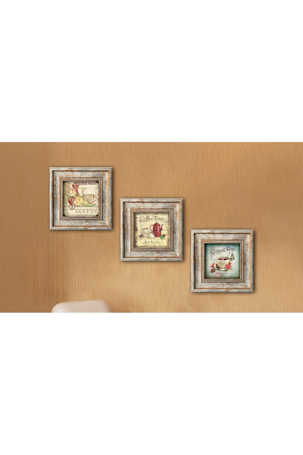 Retro Desenli Çerçeveli Tablo Seti - 3’lü Set | Huhu322