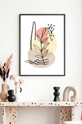 Doğal Ahşap Çerçeveli Minimal Yaprak Desenli Tablo - Pastel Tonlar | huhu1049