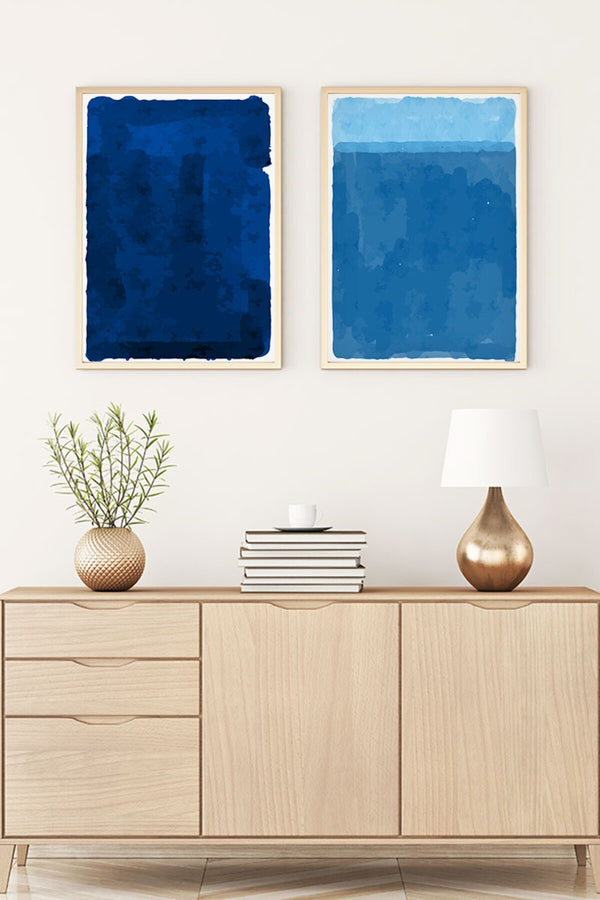 Geometrik Desenli Mavi Tablo Seti - Modern 2’li Set | huhu64