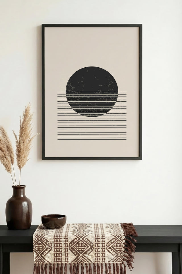 Doğal Ahşap Çerçeveli Minimal Geometrik Desenli Tablo - Pastel | huhu1030