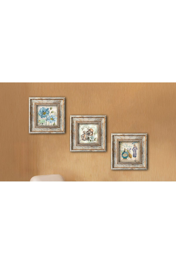 Vintage Çiçekli Tablo Seti - 3’lü Çerçeveli Set | Huhu319
