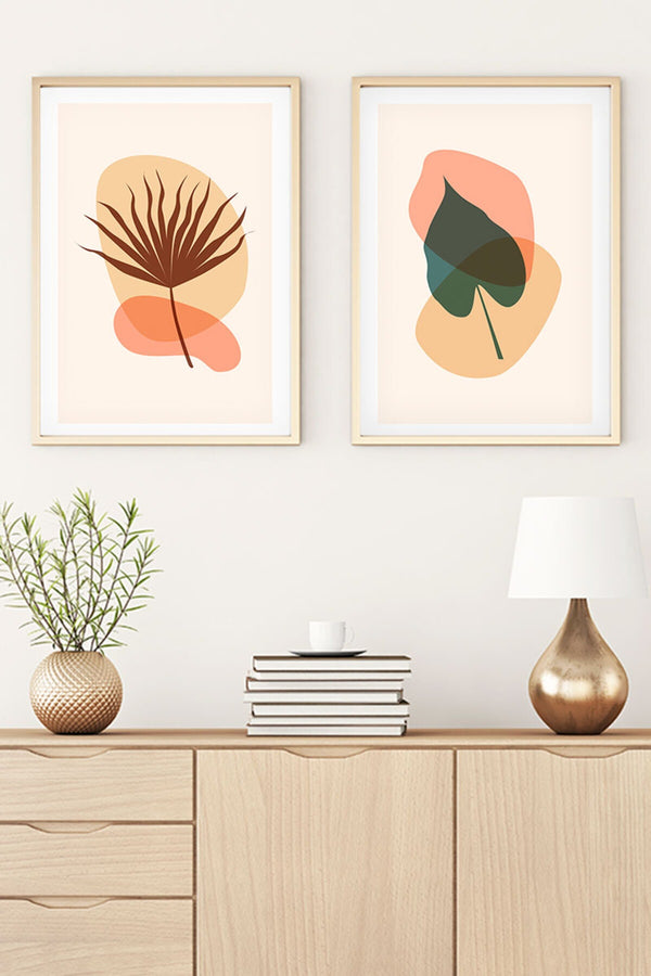 Soyut Yaprak Desenli Tablo Seti - Modern 2’li Set | huhu37