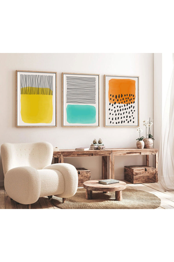 Soyut Desenli Modern Tablo Seti - Canlı 3’lü Set | huhu136