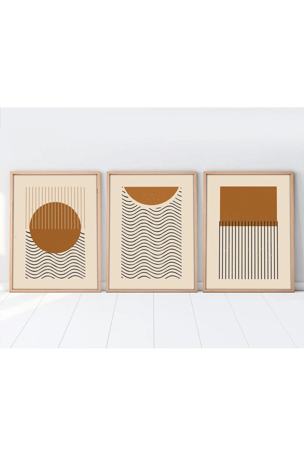 Geometrik Desenli Pastel Tablo Seti - Modern 3’lü Set | huhu100