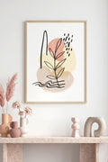 Doğal Ahşap Çerçeveli Minimal Yaprak Desenli Tablo - Pastel Tonlar | huhu1049