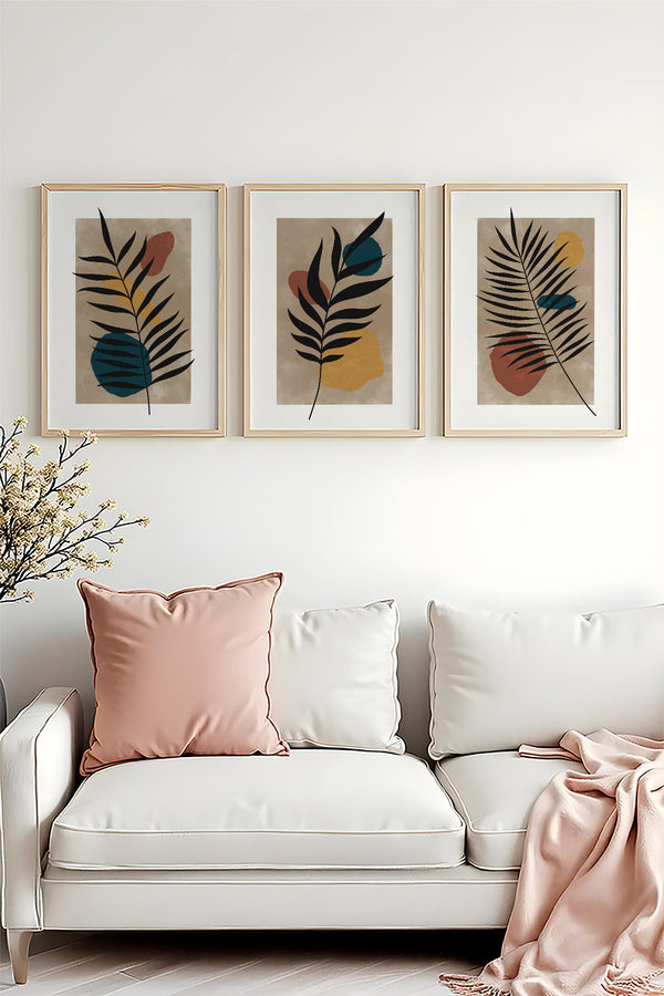 Soyut Desenli Doğa Tablo Seti - 3’lü Çerçeveli Set | huhu483