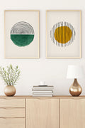 Geometrik Desenli Sarı ve Yeşil Tablo Seti - Modern 2’li Set | huhu30