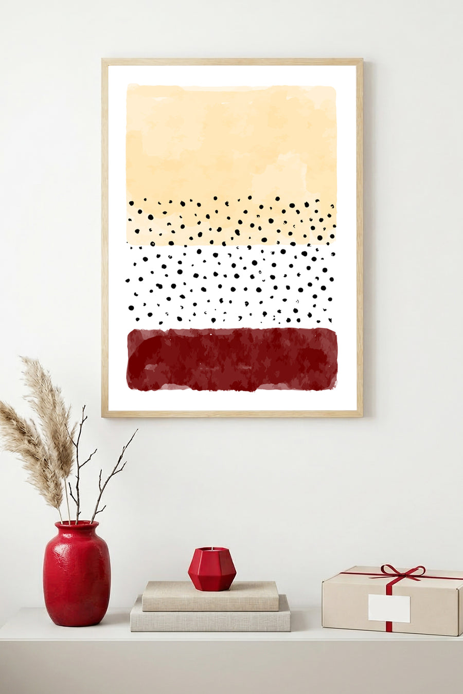 Doğal Ahşap Çerçeveli Soyut Desenli Tablo - Pastel Tonlar | huhu1376