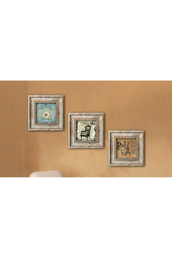 Retro Desenli Çerçeveli Tablo Seti - 3’lü Set | Huhu325