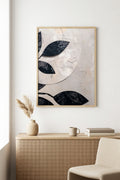Doğal Ahşap Çerçeveli Minimal Yaprak Desenli Tablo - Pastel | huhu1282