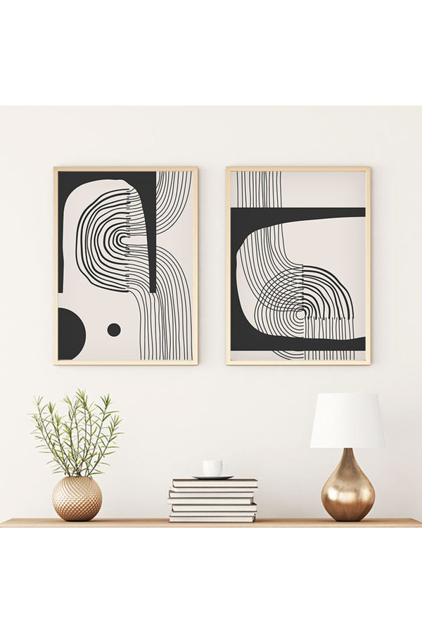 Geometrik Desenli Siyah-Beyaz Tablo Seti - Modern 2’li Set | huhu76