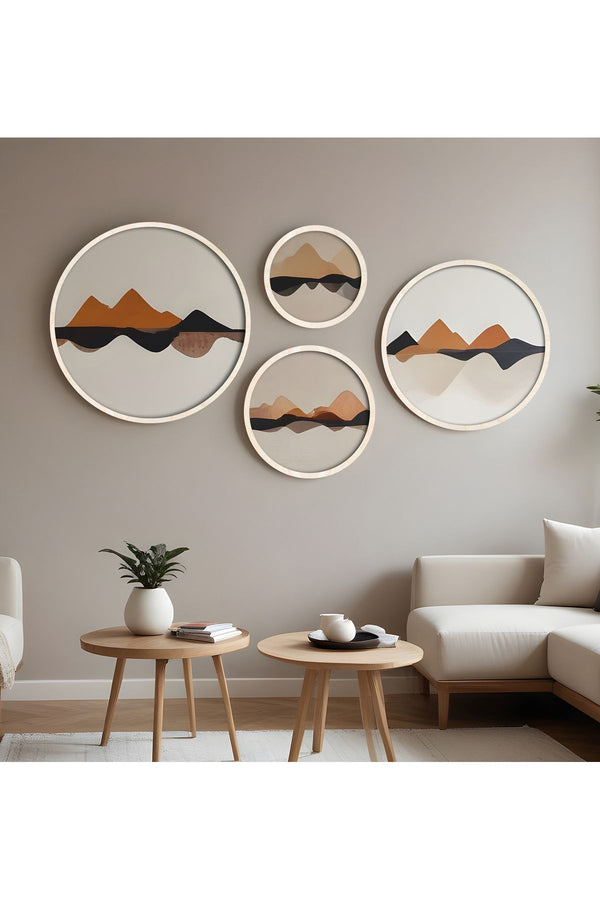 Geometrik Desenli Pastel Tablo Seti - 4'lü Yuvarlak Set| huhu298