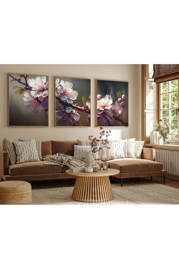 Çiçek Desenli Modern Tablo Seti - 3’lü Set | huhu222