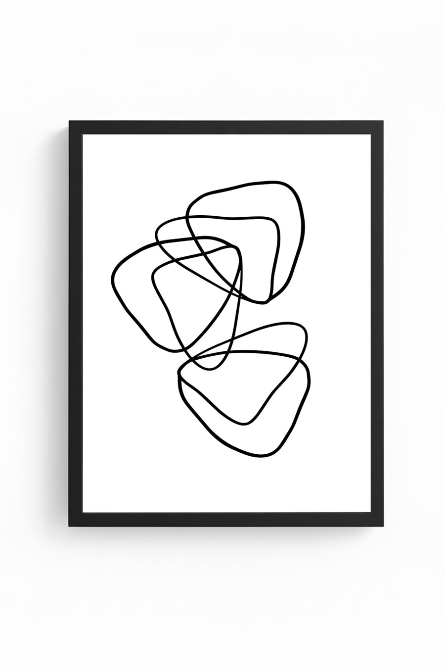 Doğal Ahşap Çerçeveli Minimal Line Art Tablo - Siyah Beyaz | huhu1080
