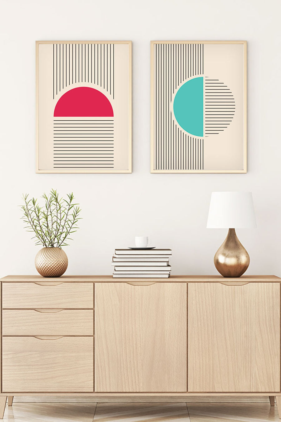 Geometrik Desenli Modern Tablo Seti - Canlı 2’li Set | huhu105