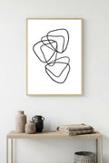 Doğal Ahşap Çerçeveli Minimal Line Art Tablo - Siyah Beyaz | huhu1080