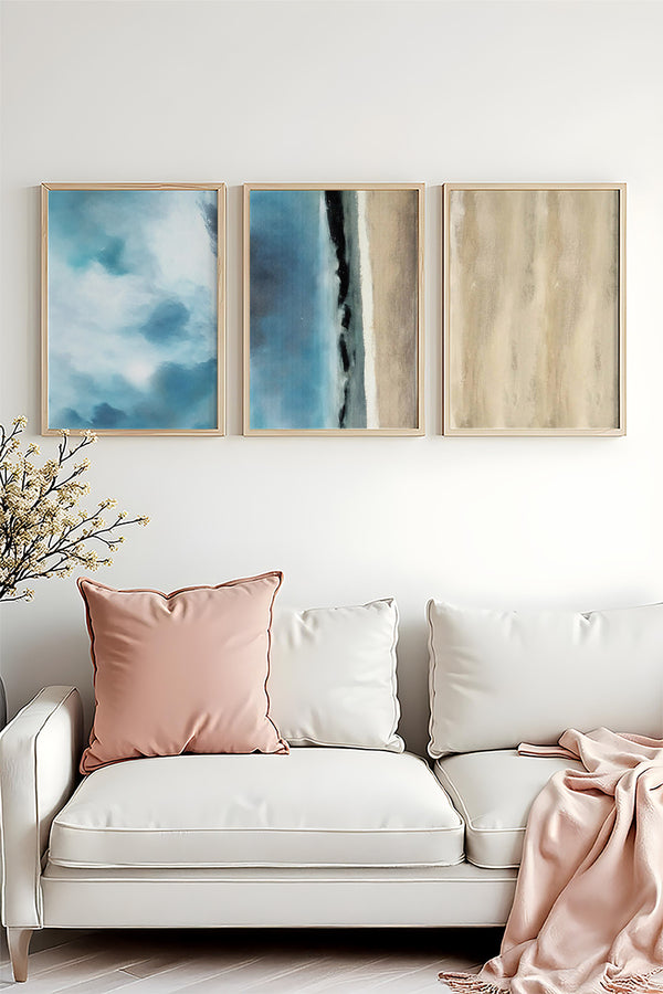 Soyut Desenli Mavi Tablo Seti - Modern 3’lü Set | huhu470