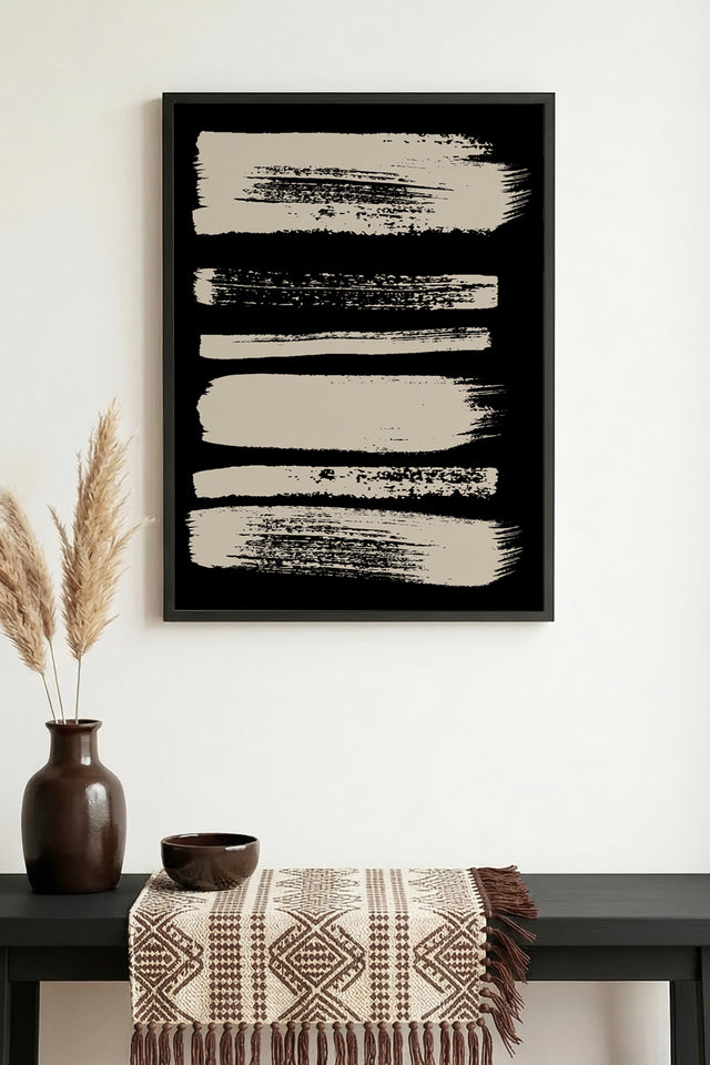Doğal Ahşap Çerçeveli Soyut Fırça Darbeleri Desenli Tablo - Pastel | huhu1066