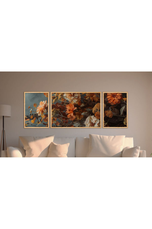 Çiçek Desenli Modern Tablo Seti - 3’lü Set | Huhu304