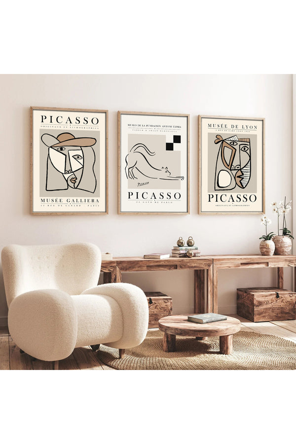 Geometrik Desenli Picasso Tablo Seti - Modern 3’lü Set | huhu254
