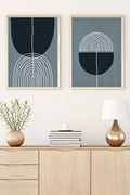 Geometrik Desenli Mavi Tablo Seti - Modern 2’li Set | huhu112