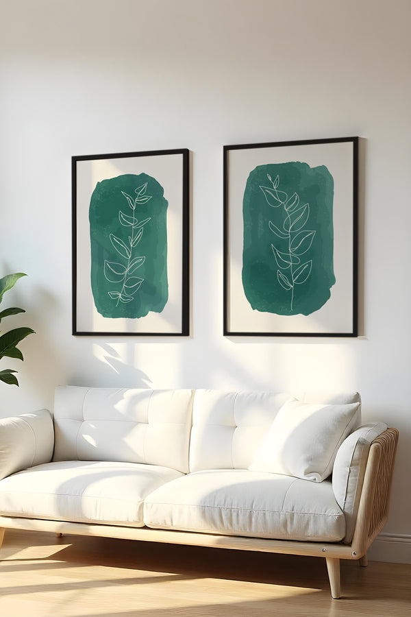 Soyut Yeşil Yapraklı Tablo Seti - Modern 2’li Set | huhu89