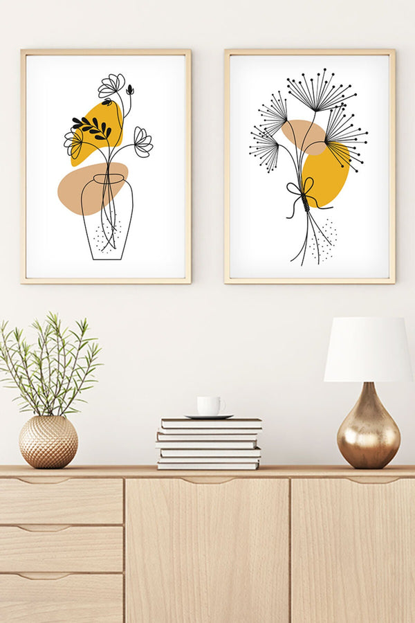 Soyut Çiçek Desenli Tablo Seti - Modern 2’li Set | huhu182