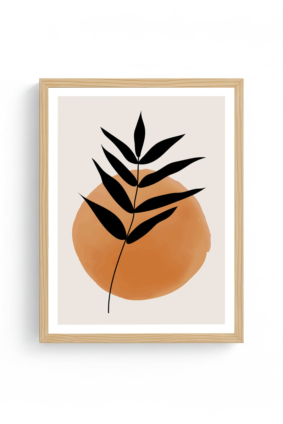 Doğal Ahşap Çerçeveli Minimal Yaprak Desenli Tablo - Pastel Tonlar | huhu1465