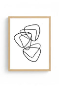 Doğal Ahşap Çerçeveli Minimal Line Art Tablo - Siyah Beyaz | huhu1080
