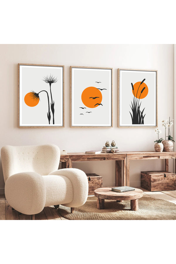 Soyut Geometrik Desenli Tablo Seti - Canlı Tonlar 3’lü Set | huhu228