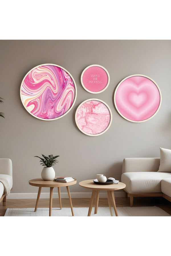 Pastel Renkli Modern Tablo Seti - 4’lü Yuvarlak Set | huhu292