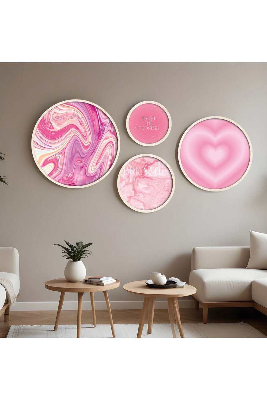 Pastel Renkli Modern Tablo Seti - 4’lü Yuvarlak Set | huhu292