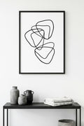 Doğal Ahşap Çerçeveli Minimal Line Art Tablo - Siyah Beyaz | huhu1080